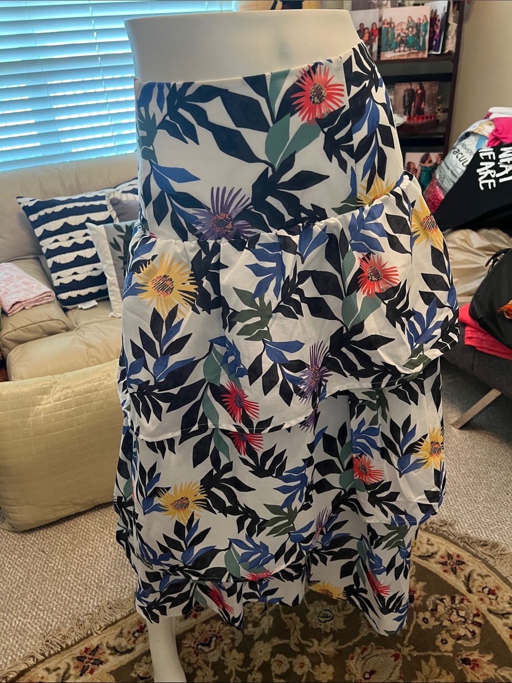 Floral Tiered White Skirt with Multicolor Blooms by Eloquii